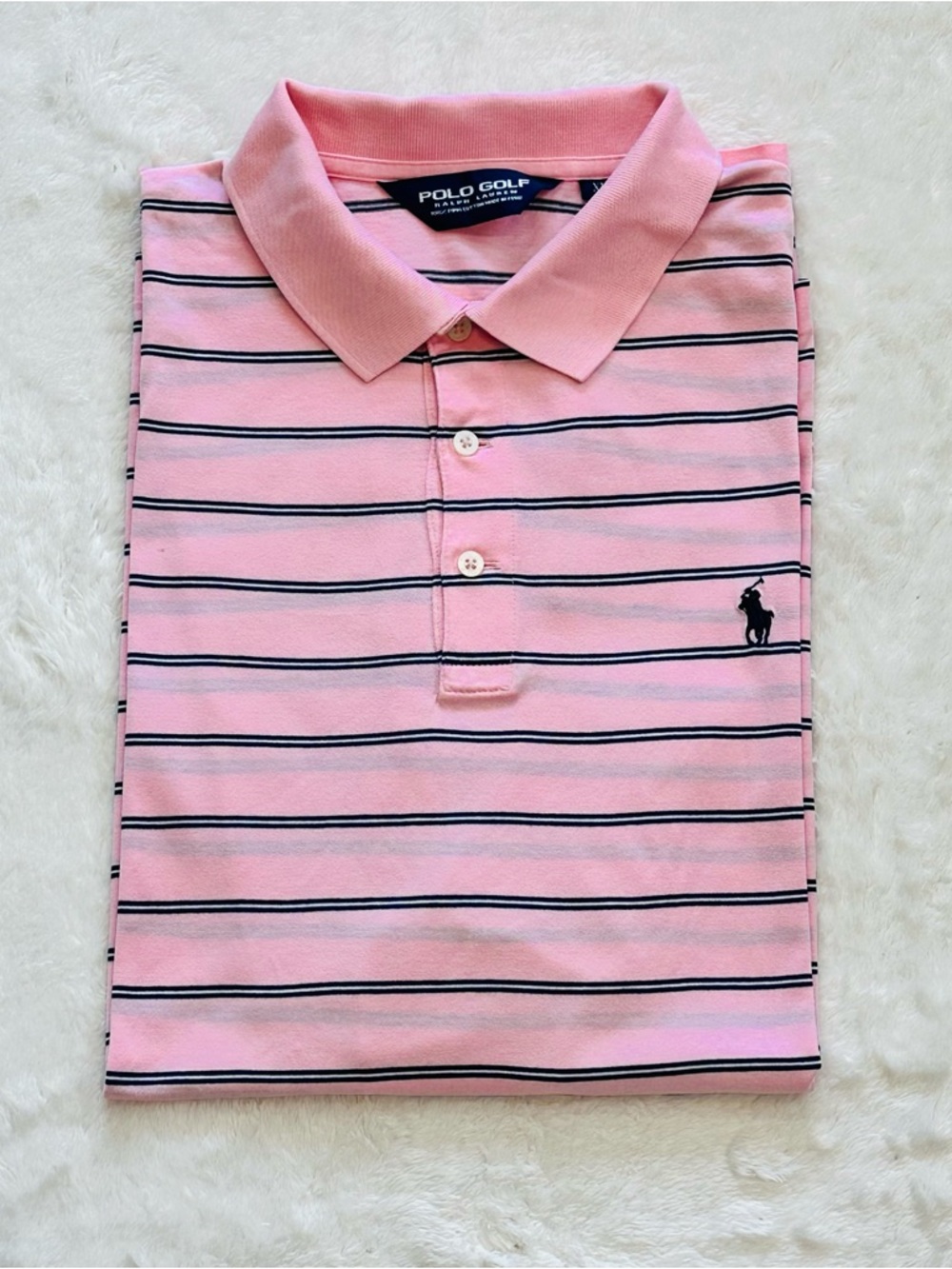 Polo Golf Ralph Lauren Shirt Mens XL Pink Blue Striped 100% Pima Cotton Peru
